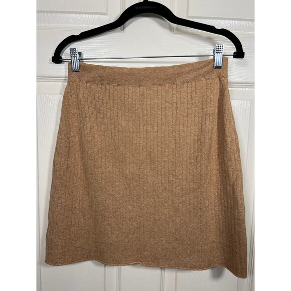 Free People Mod Faux Wrap Rib Knit Sweater Mini Skirt in Sand Brown Large - Picture 3 of 9